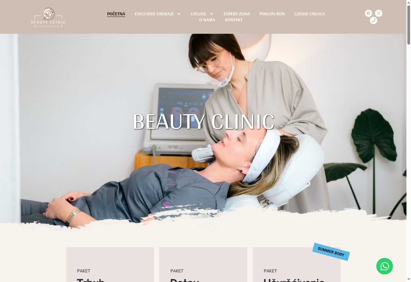Naslovnica weba Beauty Clinic s pregledom tretmana