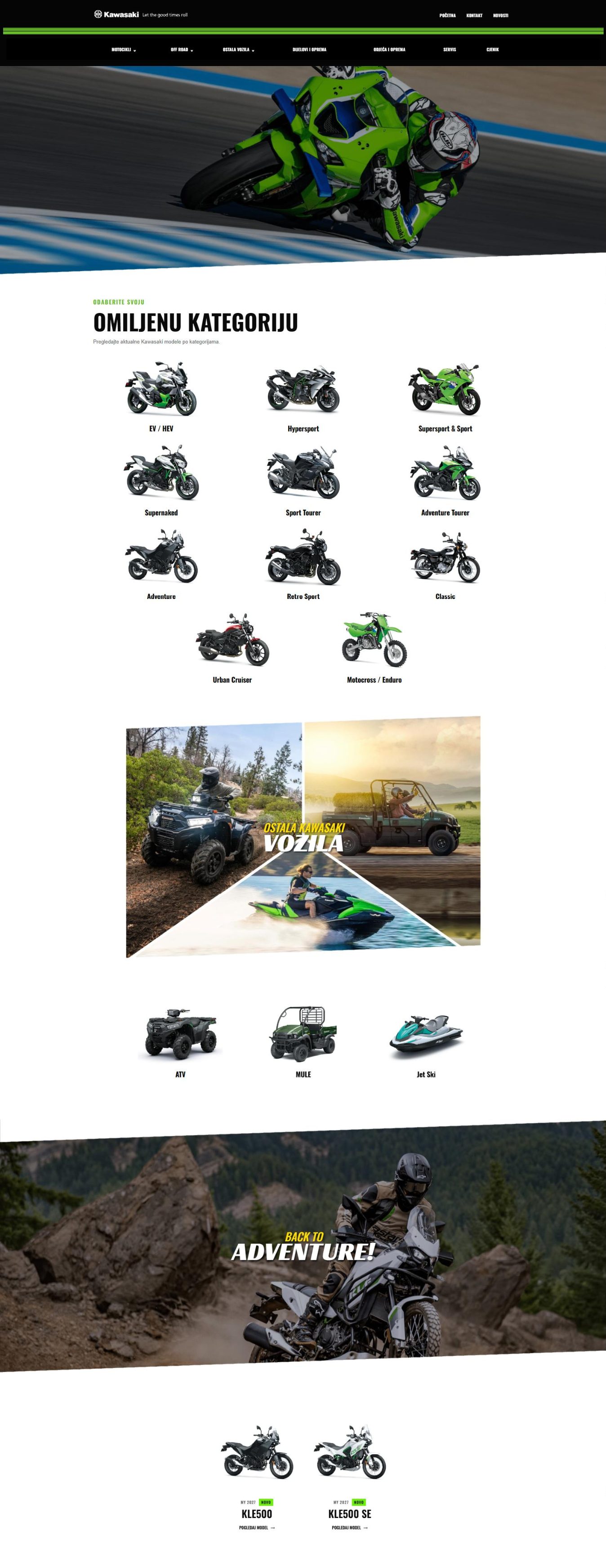 Naslovnica digitalnog kataloga Kawasaki Hrvatska s motociklom na stazi