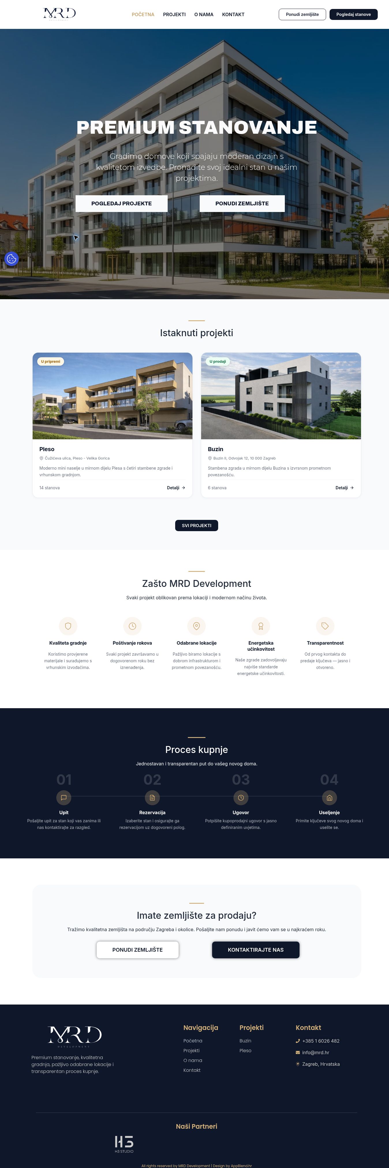 Naslovnica weba MRD Development sa stambenim projektom